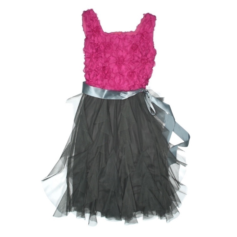 Rare Editions girly Floral Tulle Cocktail Party Dress pink  long 16
